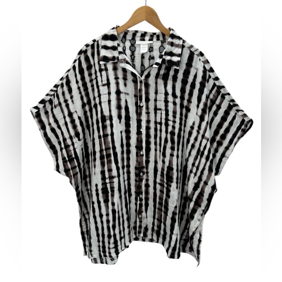 La Blanca Bamboo Print Tunic Cover Up Brown White Beach Resort Vacation One Size - Picture 4 of 12